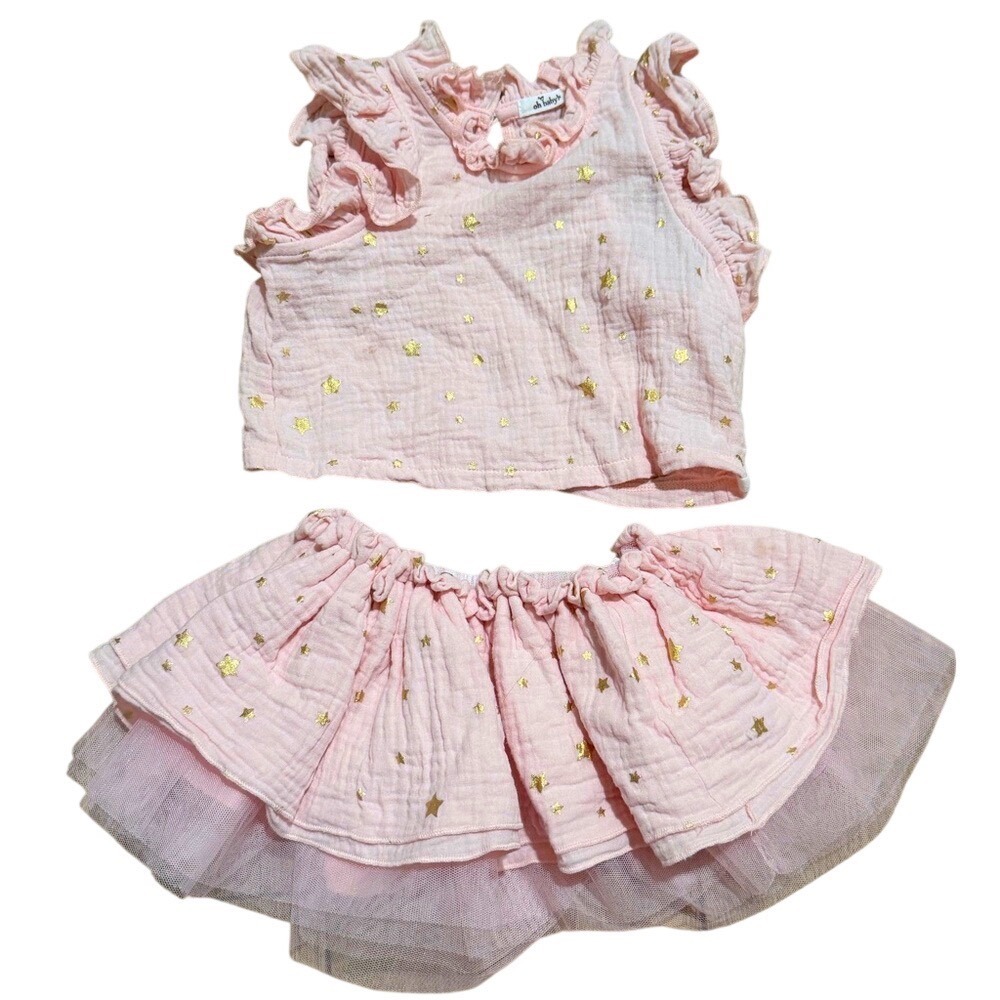 Adorable Pink and Gold Girls 18-24 Months Matching Set Skirt Ruffle Tulle